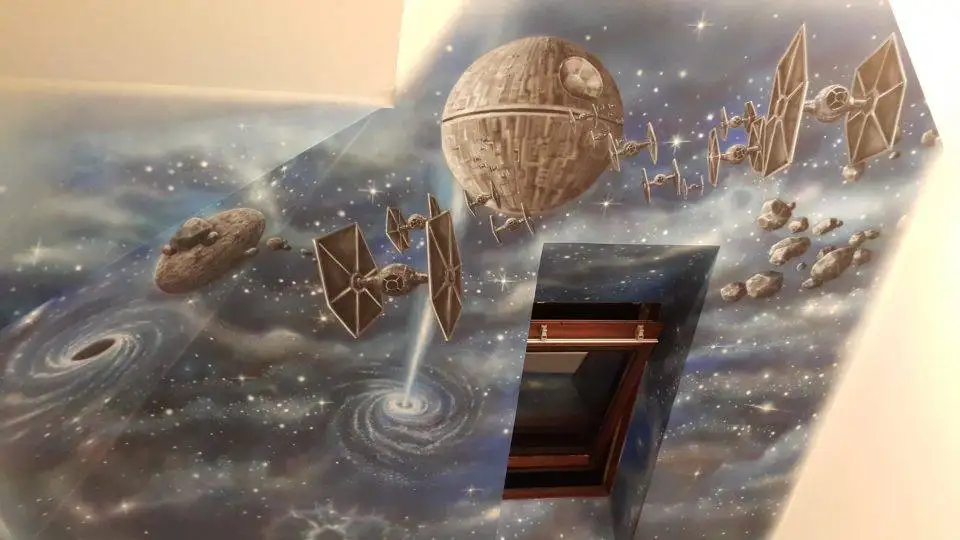 Malowanie pokoju dziecięcego motyw w gwiezdne wojny, mural 3D