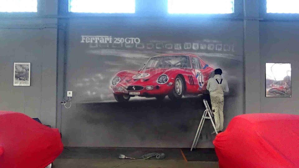 Mural ferrari 250 gto, malownie samochodu na ścianie